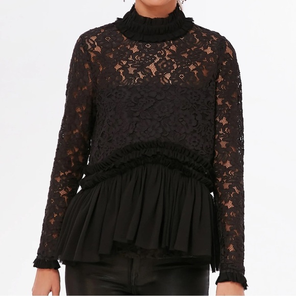 Tuckernuck Tops - Tuckernuck Lace Long Sleeve Myla Blouse-Womens L-Gothic-Sexy-Lacy-Dark-Black-NEW